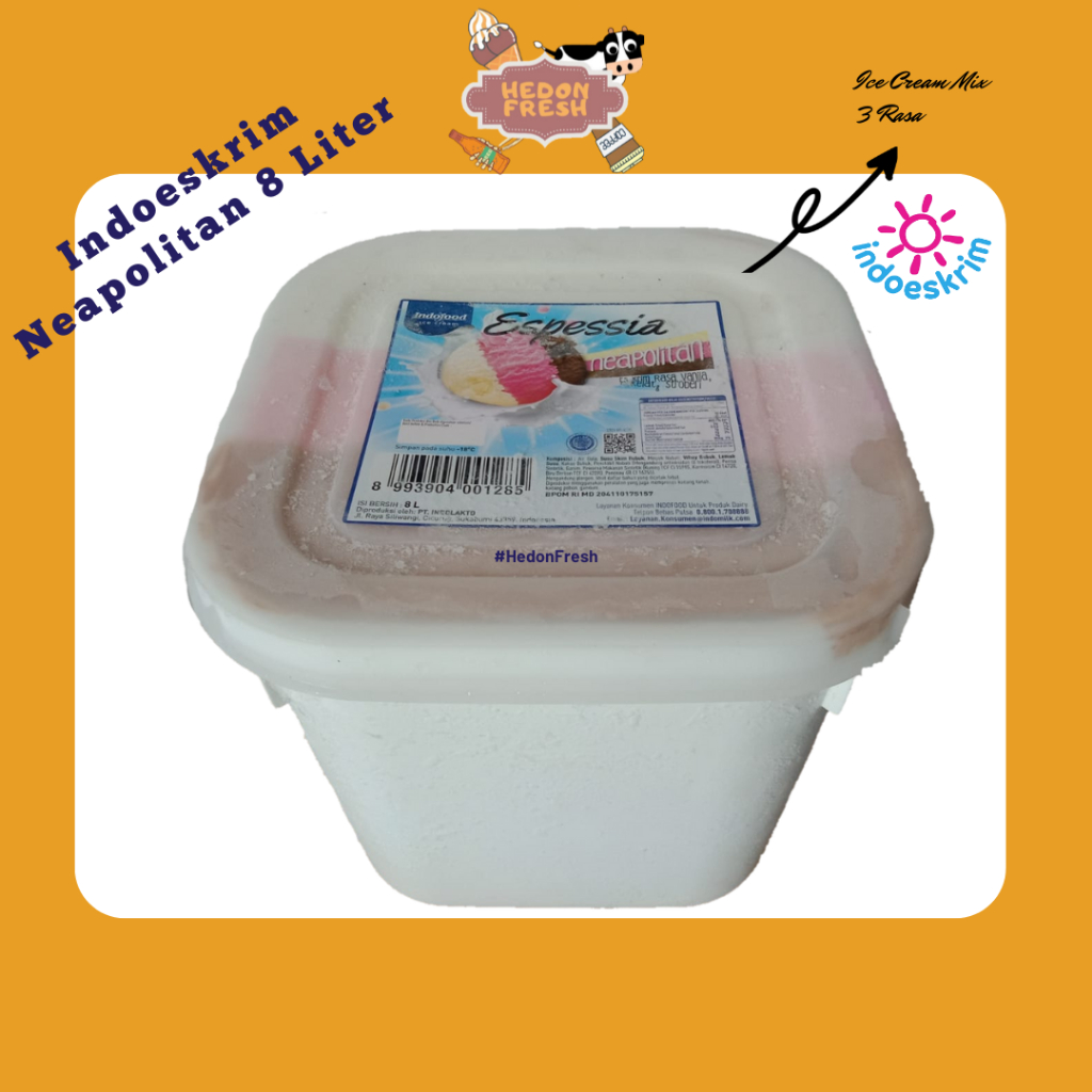 

Ice Cream Neapolitan 8 Liter Indoeskrim – Es Krim 3 Rasa Vanilla Cokelat Stroberi (Bandung)