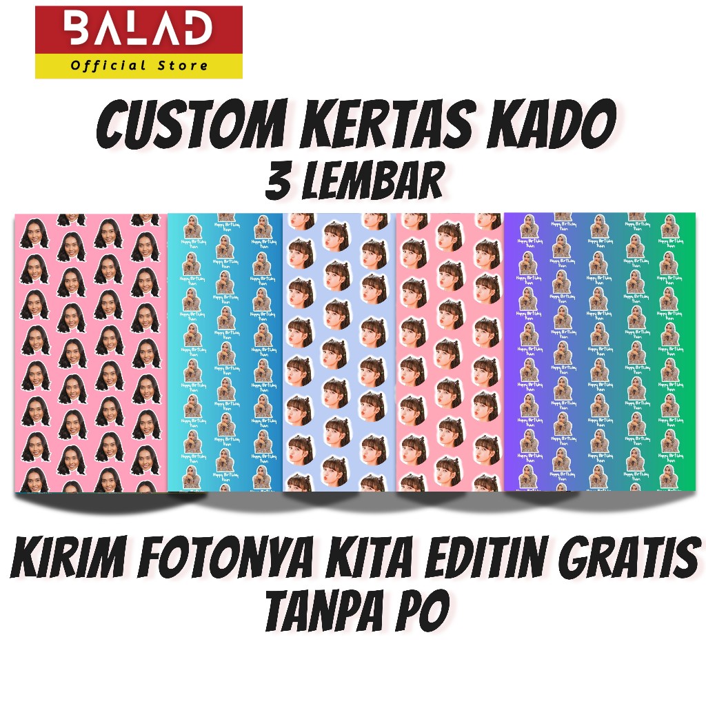 

KERTAS KADO CUSTOM MUKA (3 LEMBAR) PAKAI FOTO SENDIRI MOTIF SUKA SUKA / WRAPPING PAPPER GIFT