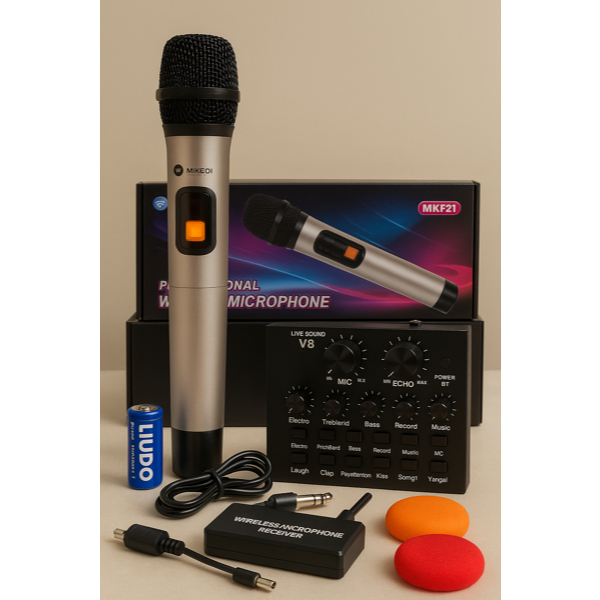 Mic Wireless + Sound Card V8 Terbaru 2024 | Mikrofon Wireless Bluetooth Karaoke Live Streaming Podca