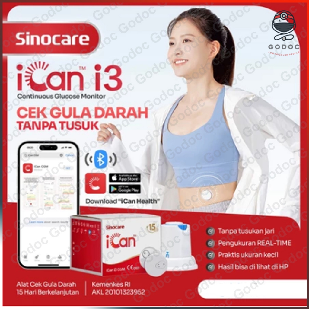 Sinocare iCan CGM Alat Cek Gula Darah Chip Pasang Di Badan Tanpa Jarum 15 Hari Berkelanjutan Non Sto