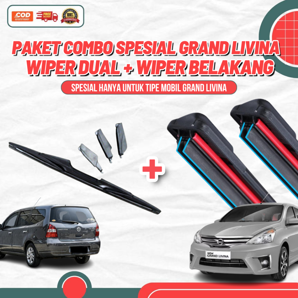 PAKET COMBO SPESIAL WIPER DUAL DEPAN & WIPER BELAKANG GRAND LIVINA WIPER MOBIL DUAL BLADE DEPAN