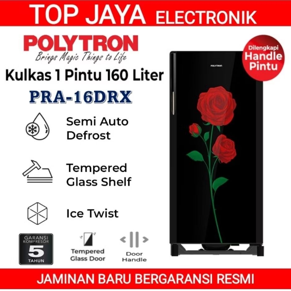 KULKAS POLYTRON 1 PINTU 160 LITER BELLEZA/LEMARI ES 1 PINTU POLYTRON/LEMARI ES POLYTRON 1PINTU