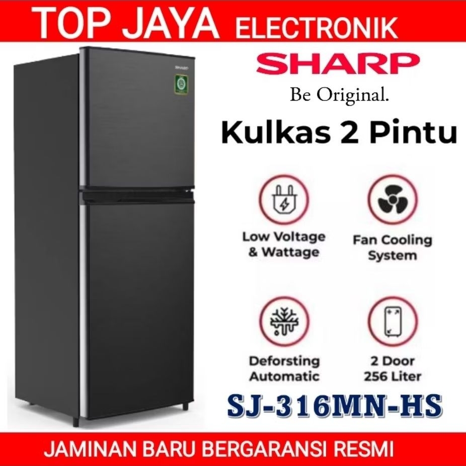 KULKAS SHARP 2 PINTU JUMBO SJ-316MN-HS/LEMARI ES SHARP 2 PINTU TANPA BUNGA ES BERGARANSI RESMI