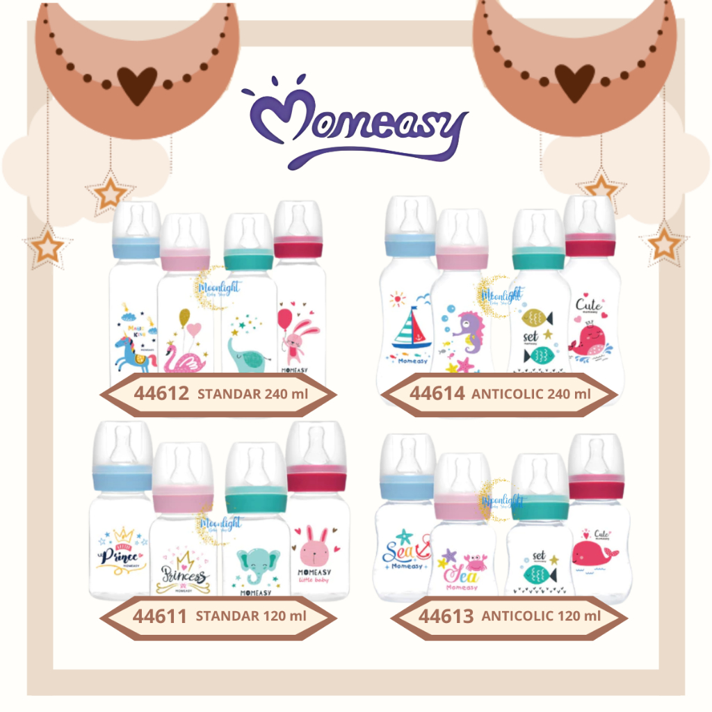 MOMEASY Feeding Bottle PP Standar 240ml 120ml - Botol Susu Bayi Anti Kolik Mom Easy