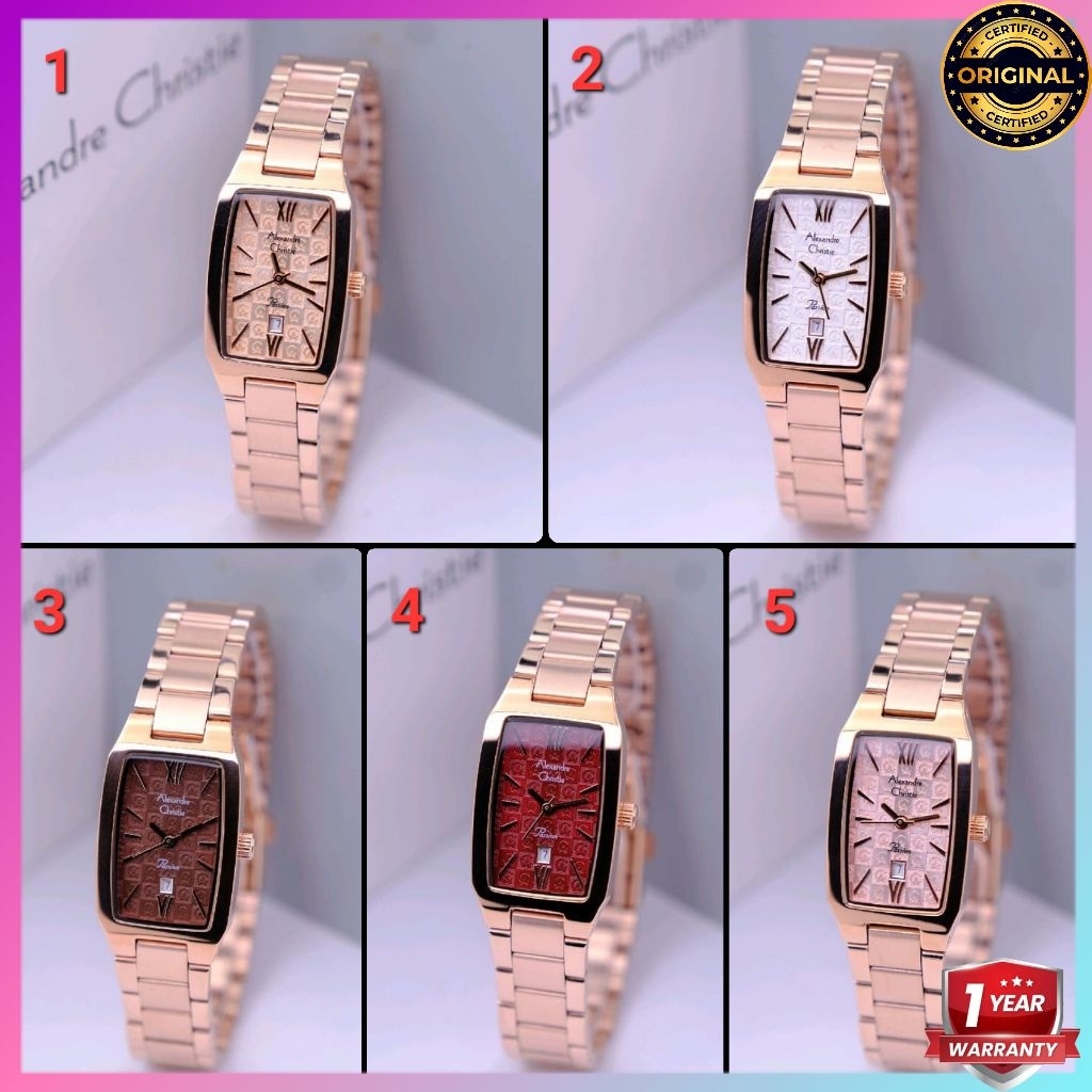 ORIGINAL GARANSI RESMI JAM TANGAN WANITA ALEXANDRE CHRISTIE ANALOG RANTAI STAINLESS STEEL CEWEK ALEX