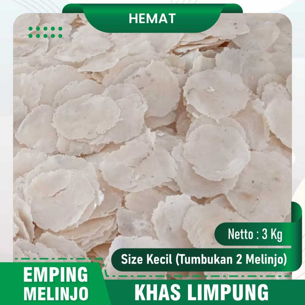 

Khas Limpung Hemat Emping Melinjo Kecil (Tumbukan 2 Melinjo) PAKET 3 KG