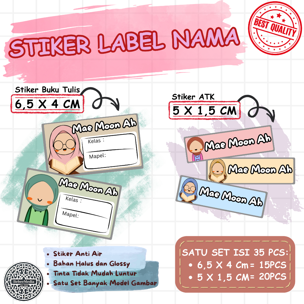 

Stiker Nama Karakter Muslimah Lucu Bisa Custom - Anti Air & Siap Tempel