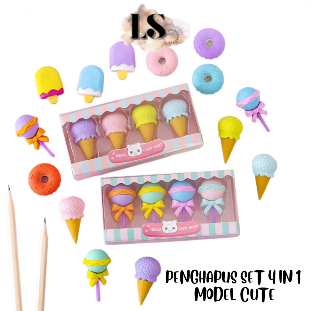 

LS - PENGHAPUS PENSIL H511 PENGHAPUS SET 4 IN 1 MODEL CUTE PENGHAPUS LUCU ERASER ICE CREAM
