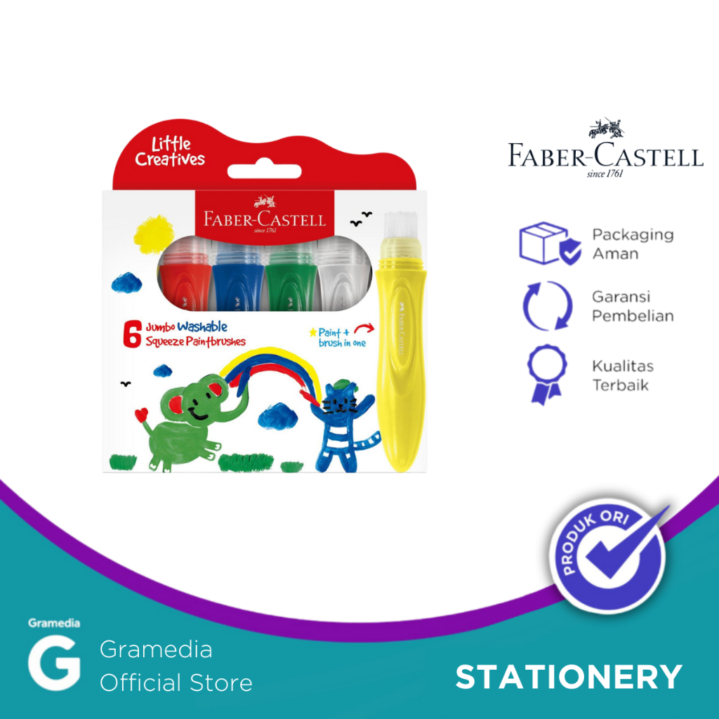 

Gramedia Pettarani - PAKET KUAS CAT FABER CASTELL JUMBO WASHABLE SQUEEZE PAINTBRUSH
