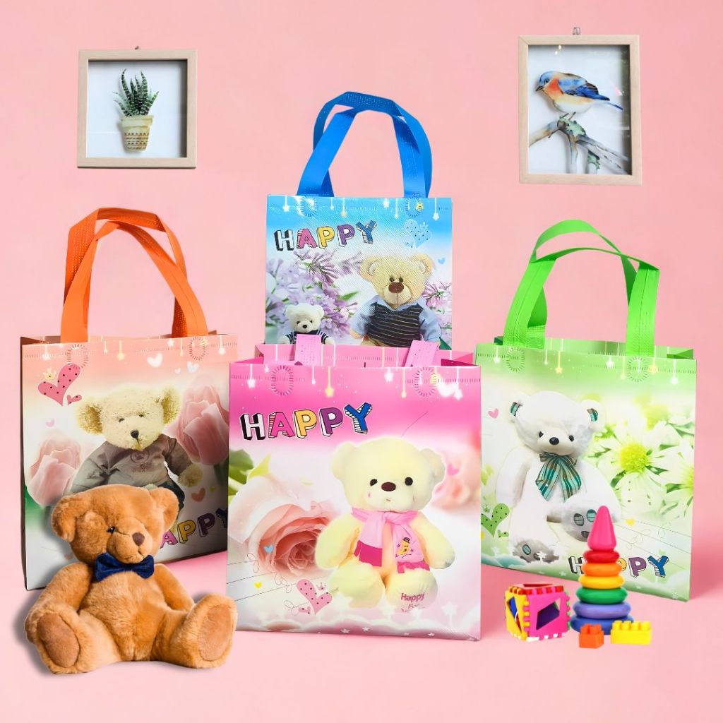 

[Happy Bear]Tas Kado Ulang Tahun Anak/Tas hadiah kartun yang praktis/Tas souvenir premium/Goodie Bag