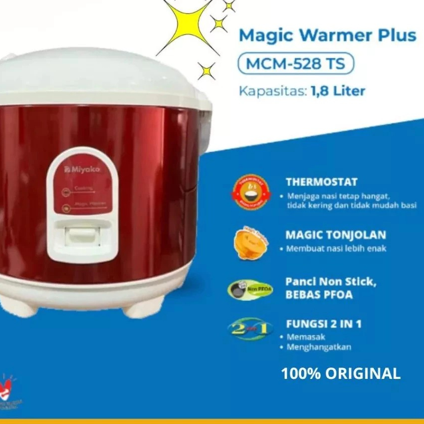 DREAMLAND [MERAH] MAGIC COM MIYAKO MCM 528 TS RICE COOKER 2IN1 KAPASITAS 1.8 LITER PENANAK NASI ANTI