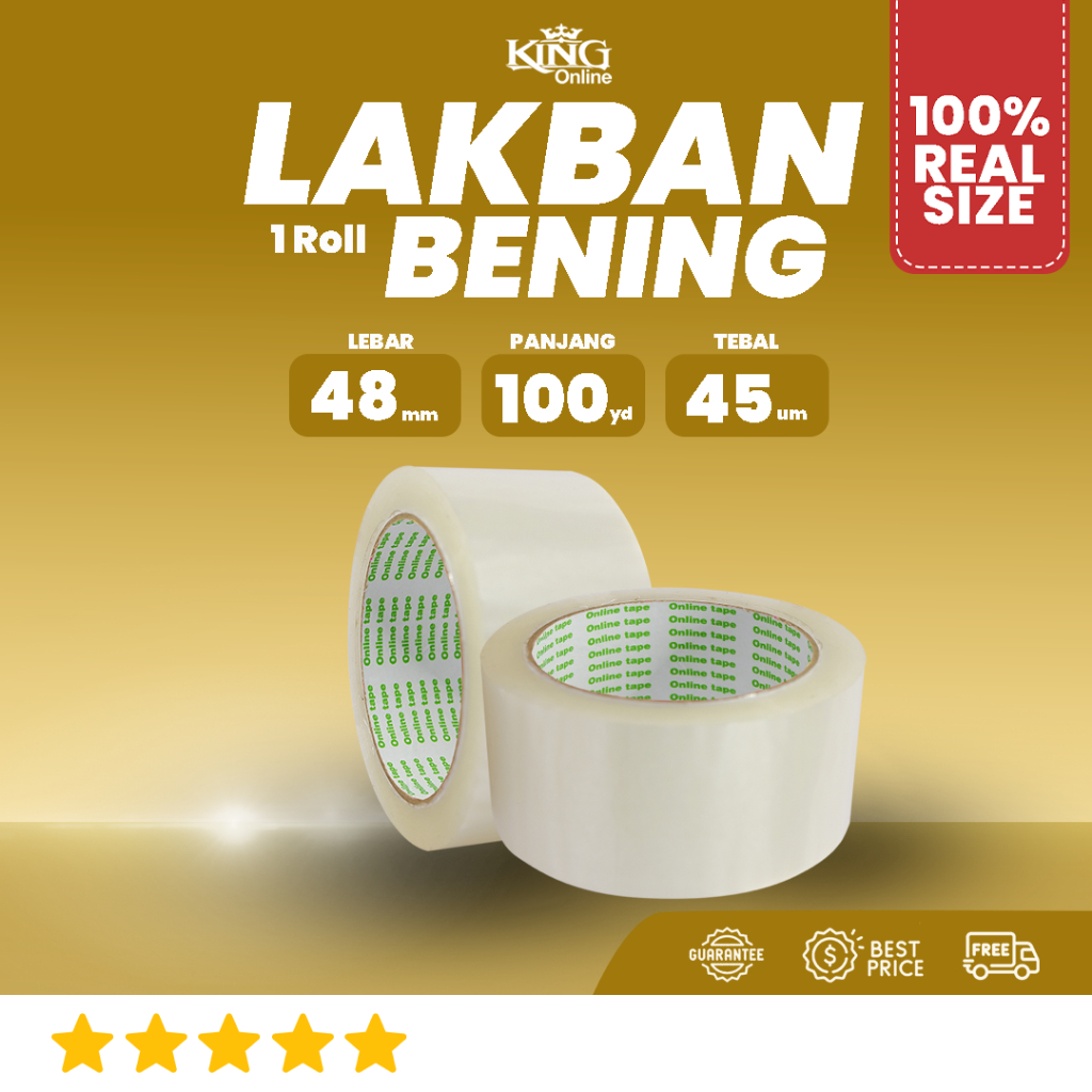 

ONLINE TAPE Lakban Bening 48 MM X 100 Yard PURE UKURAN REAL Tebal Kuat Isolasi solatip perekat kuat tebal