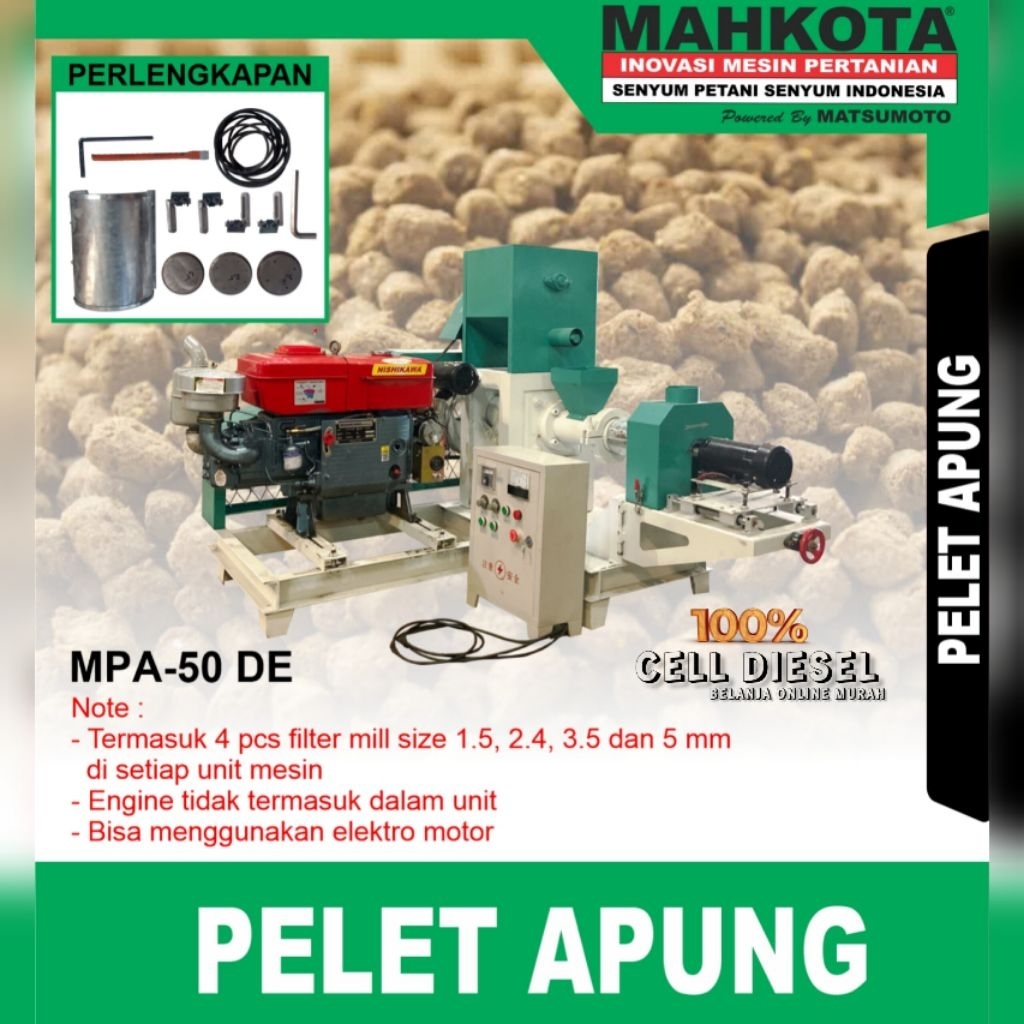 Mesin Cetak Pelet Apung MAHKOTA MPA-50 DE Pelet Ikan - TANPA PENGGERAK