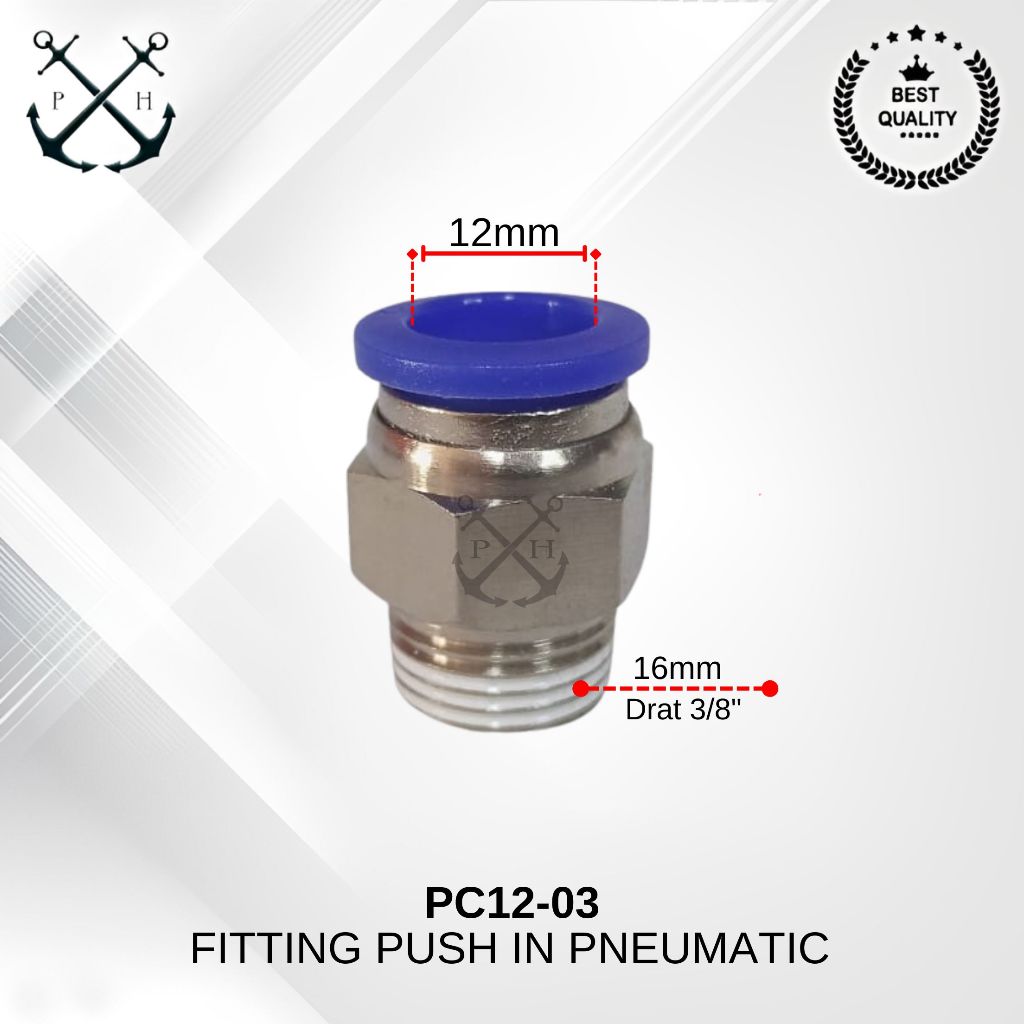 Fitting push in pneumatic lurus or straight PC12-03