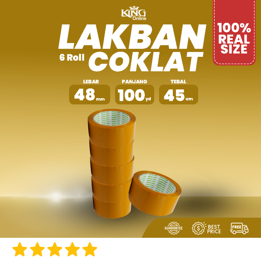 

6 Pcs Lakban Coklat 48 MM X 100 Yard PURE Ukuran Real 1 Slop Tebal Kuat Isolasi ONLINE TAPE OPP