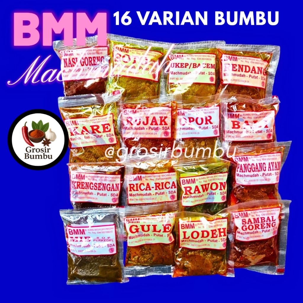

BMM / 16 VARIAN BUMBU / Bumbu Masak Machmudah / Bumbu Masak Instan