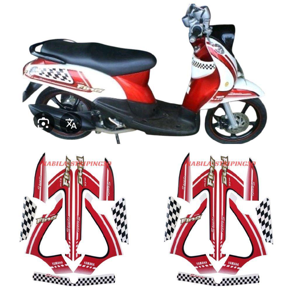 STRIPING STIKER LIS BODY MOTOR YAMAHA FINO KARBU 2012 PUTIH MERAH STANDAR FULLSET