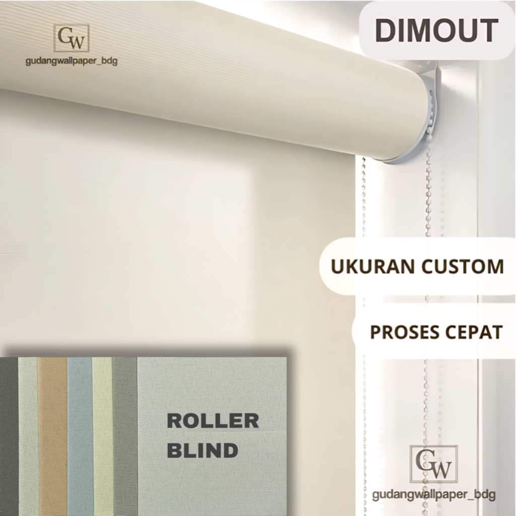 Roller Blind Dimout Blok 50% Cahaya Premium Motif Polos