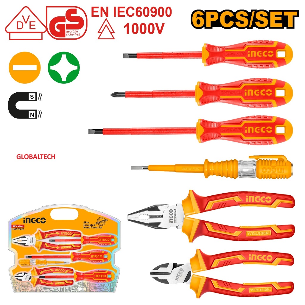 INGCO HKIST3061 INSULATED HAND TOOLS SET 6PCS ALAT LISTRIK OBENG LISTRIK TANG LISTRIK 1000V