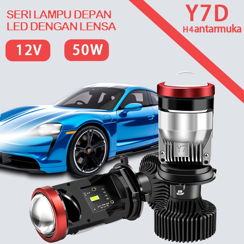 Lampu Depan Proyektor Mini Y7D H4 Daya Tinggi 55W Proyektor Mobil dan Motor Lampu Depan LED PJECTOR