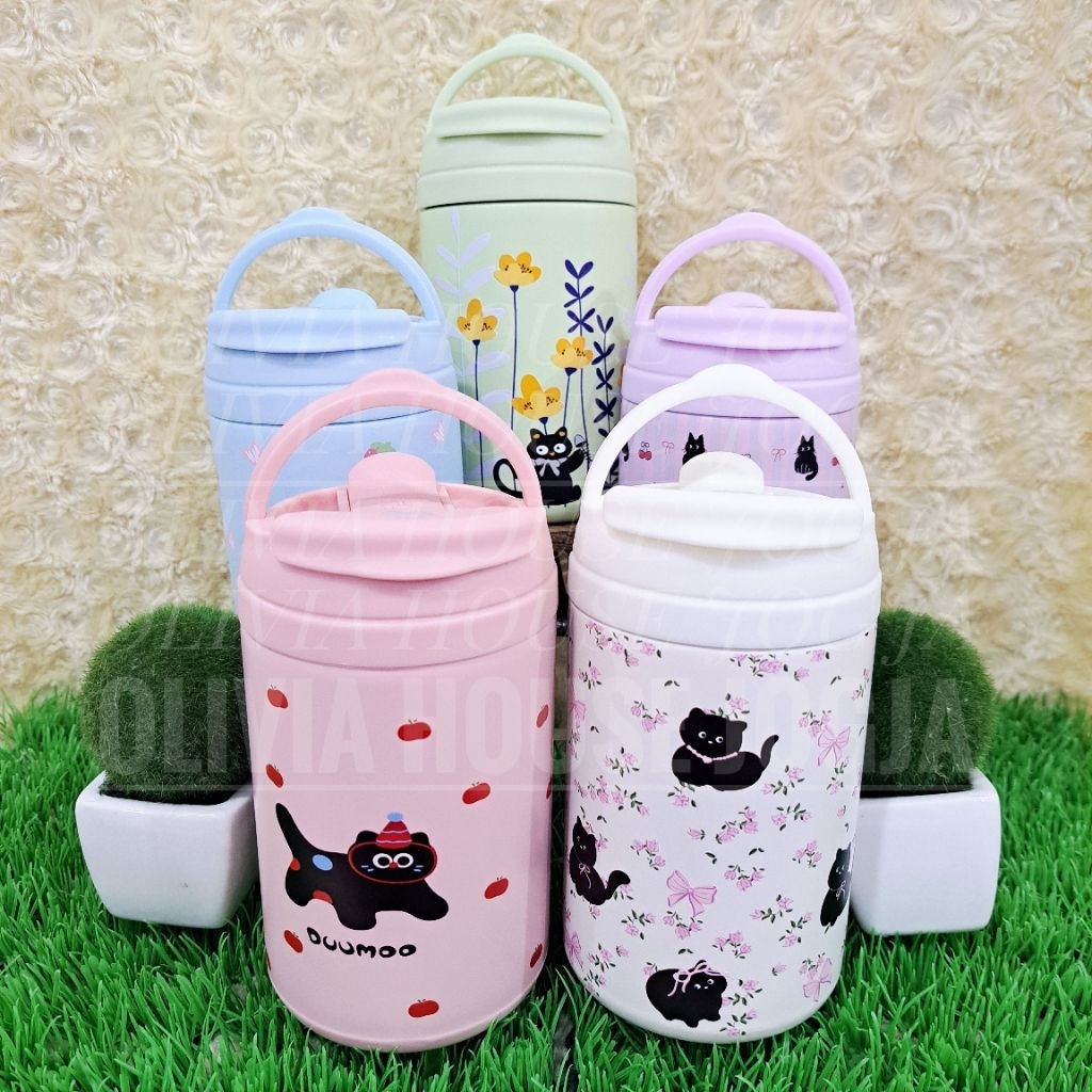 Botol Minum Kucing 2 Lubang 500 ml Stainless Sedotan Tumbler Kucing Tenteng Pastel Termos Kucing Sed