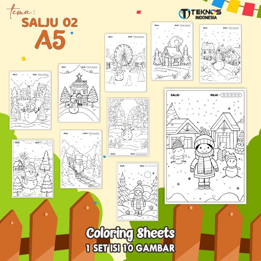 

[SALJU] COLORING SHEETS UNTUK ANAK - LEMBAR MEWARNAI 1 SET UKURAN A5