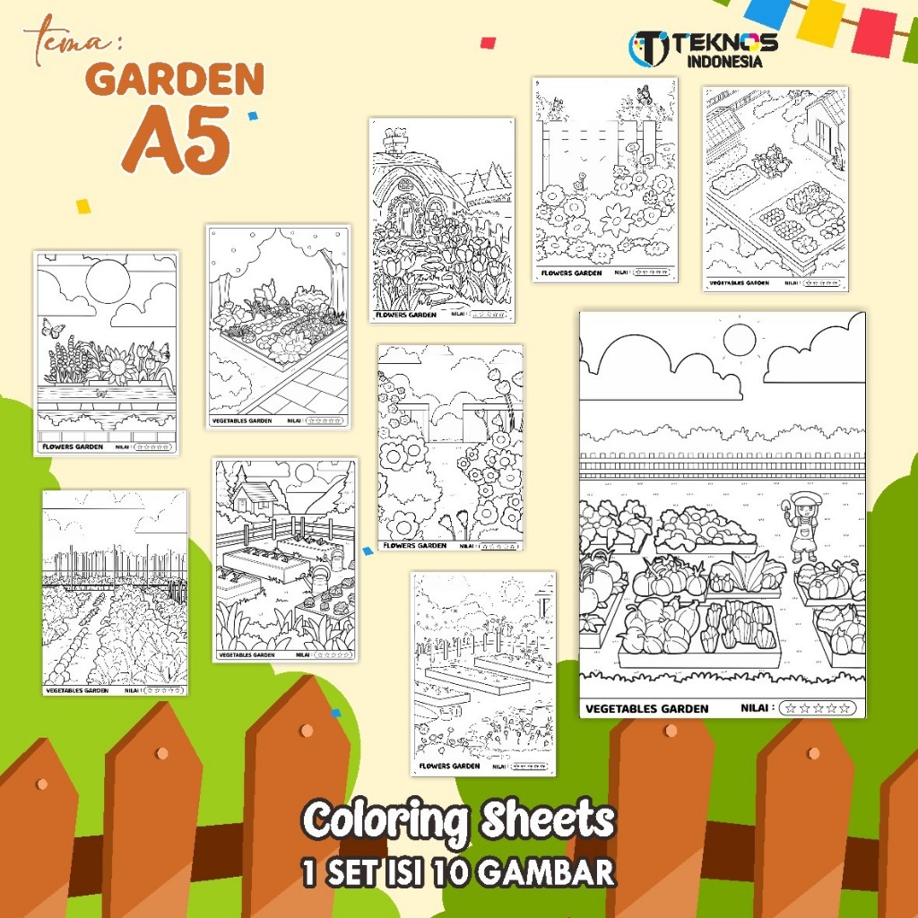 

[GARDEN] LEMBAR MEWARNAI UNTUK ANAK - KERTAS BER WARNA 1 SET 10 LEMBAR - COLORING SHEETS A5