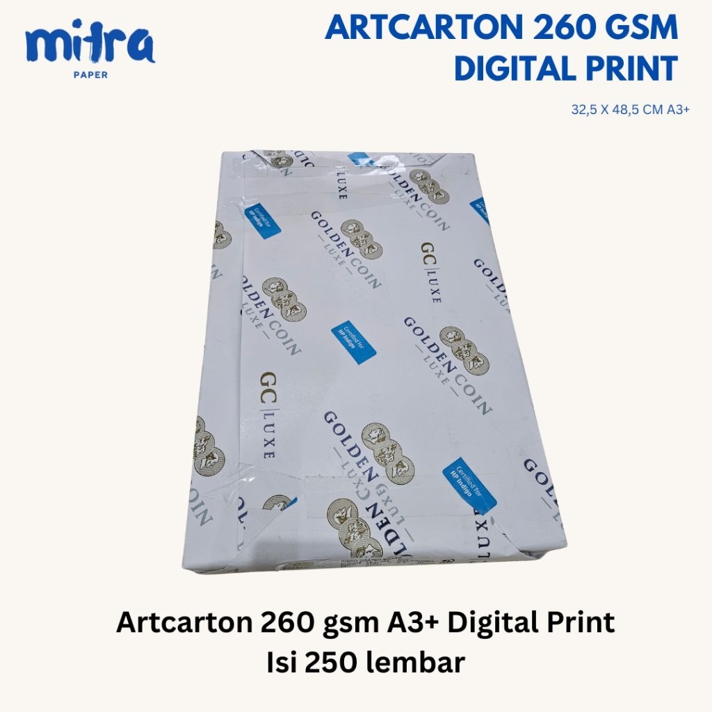 

Kertas Digital Print 260 Gsm Ukuran A3+ ( 32,5 cm x 48,5 cm) 1 Pack isi 250 Lembar / Ukuran Presisi Ori Pabrik Merk Pindo