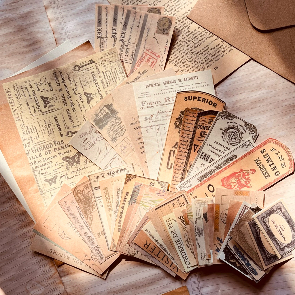 

[+50 Psc] Journal Kit Kertas Deco Vintage Scrapbook Brown Edition Kode 03 Bookpaper Texture