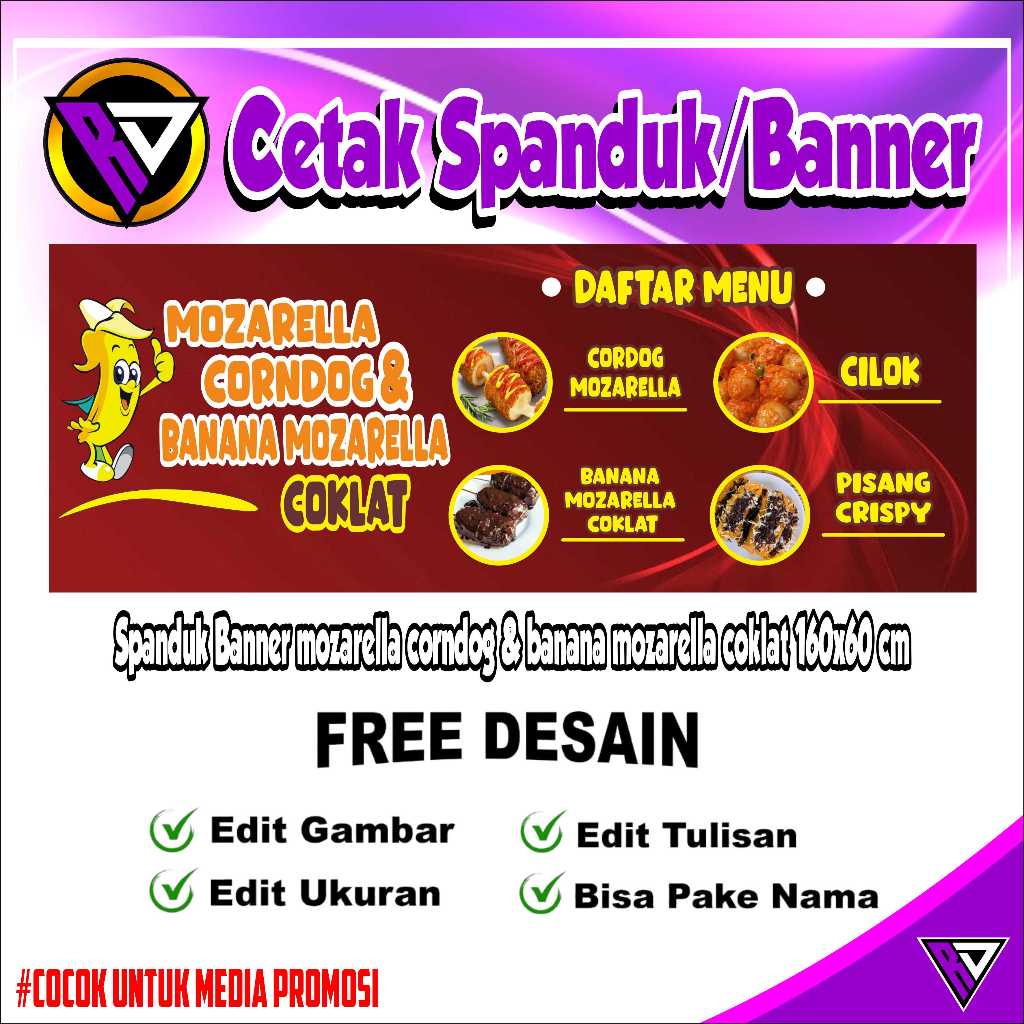 Spanduk Banner mozarella corndog & banana mozarella coklat 160x60 cm
