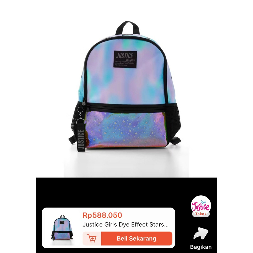 PRELOVED Tas Ransel Sekolah Justice Girls Dye Effect Stars Backpack - Tas Ransel Anak Perempuan (Mul
