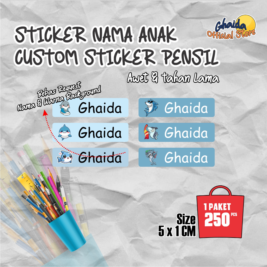 

STIKER LABEL NAMA ANAK I STIKER PENSIL NAMA ANAK ANTI LUNTUR l STIKER NAMA ANAK BABY SHARK
