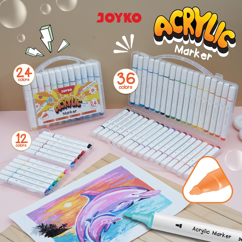 

Joyko Colour Acrylic Marker 12 24 36 Colours / Spidol Pen Akrilik 12 24 36 Warna Joyko ACMK-75