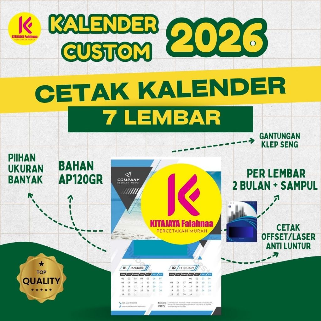 

Kalender 2026 Custom 7 Lembar uk.46x64, 32x48, 50x70, 38x53