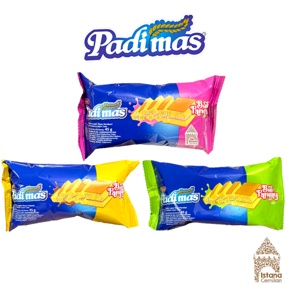 

BARU ! Padimas Bolu Panggang Lapis Rasa Cokelat / Stroberi / Pandan 45 Gram