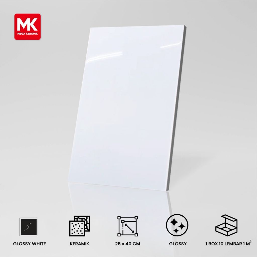 Keramik Dinding Glossy White 25x40