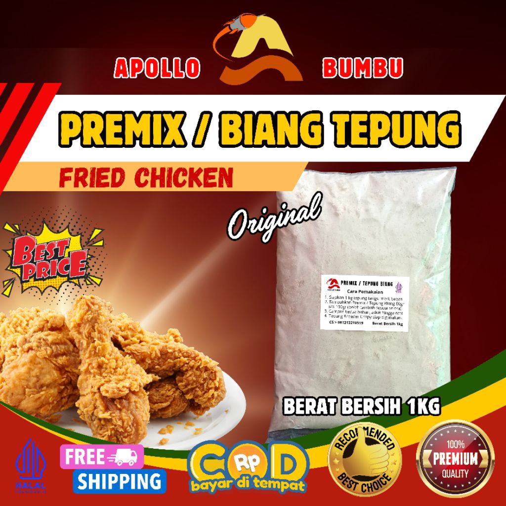 

Tepung Biang Premix Fried Chicken Crispy Premium 1kg APOLLO BUMBU KFC mcd