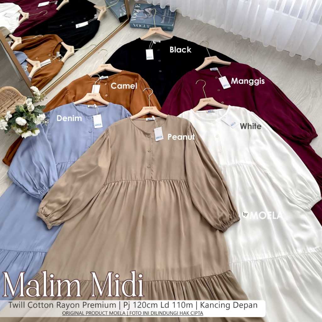 MALIM MIDI DRESS POLOS TWILL COTTON RAYON PREMIUM KANCING AKTIF DEPAN BY MOELA