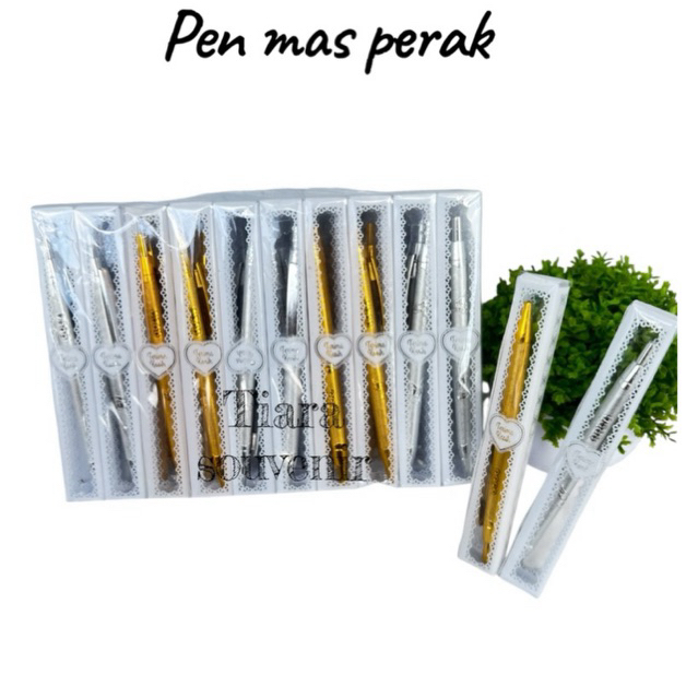 

( Isi 50pcs ) Souvenir Pulpen Gold Silver Kemasan Mika Motif Free Kartu ucapan terima kasih