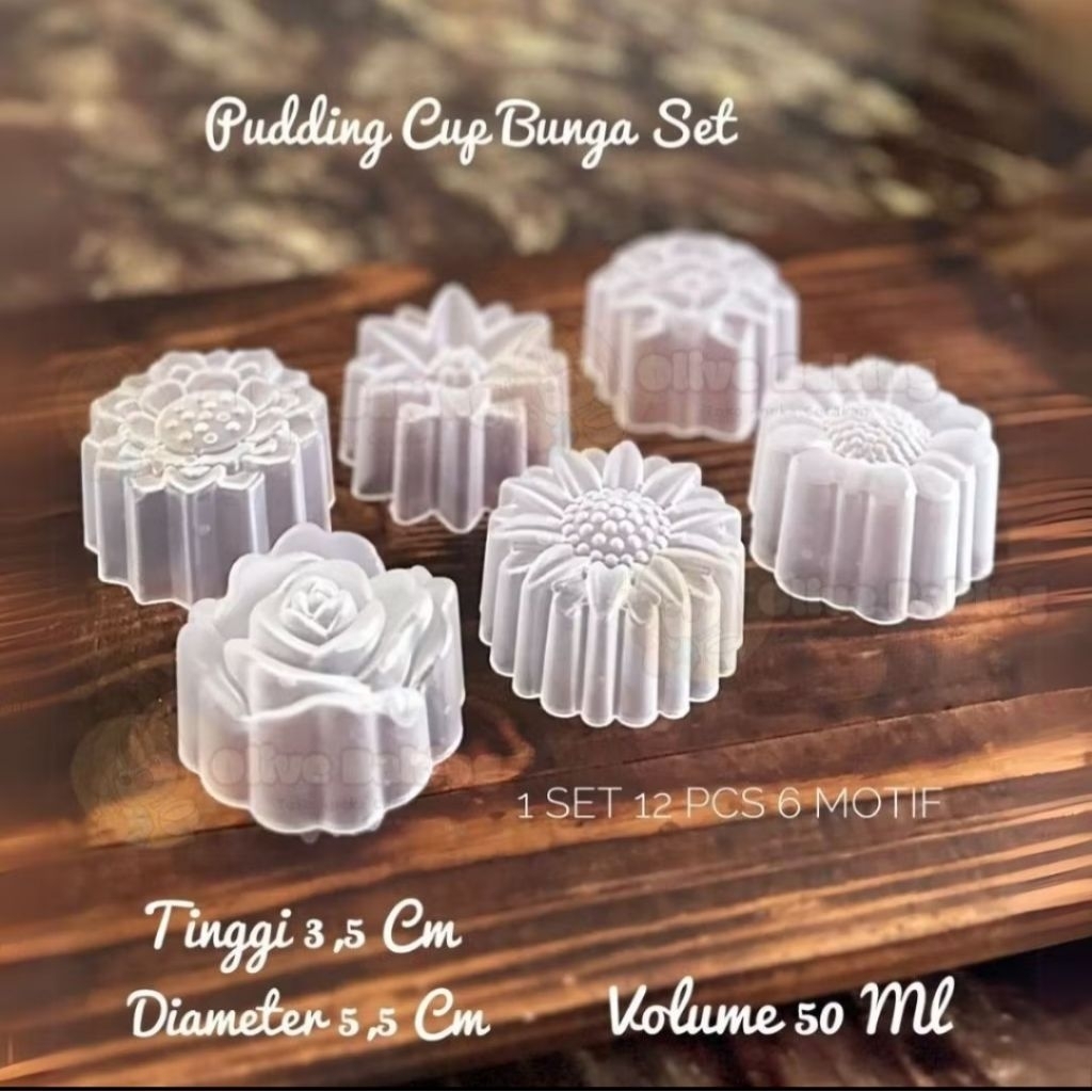 12 pcs Cetakan Cup Bunga Set Kue 5.5 cm Plastik /Cetakan Puding Plastik / Cetakan Pudding Agar Jelly