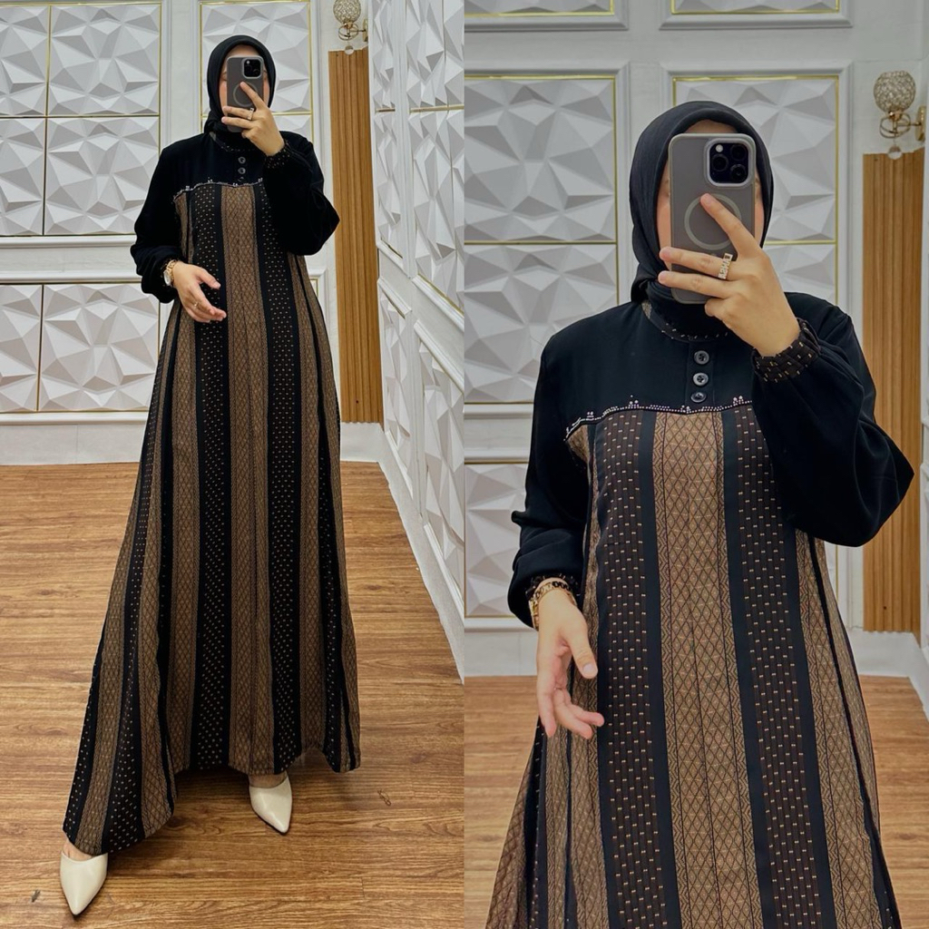 Abaya Salur Prem JetBlack Mix JetBlack Printing viral/ Abaya Seragaman /Abaya pesta