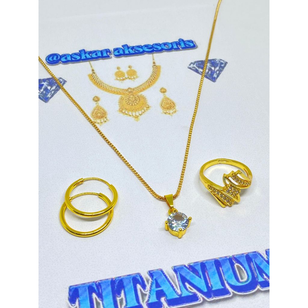 Set perhiasan titanium kalung permata satu model terbaru (SET D CINCIN X)
