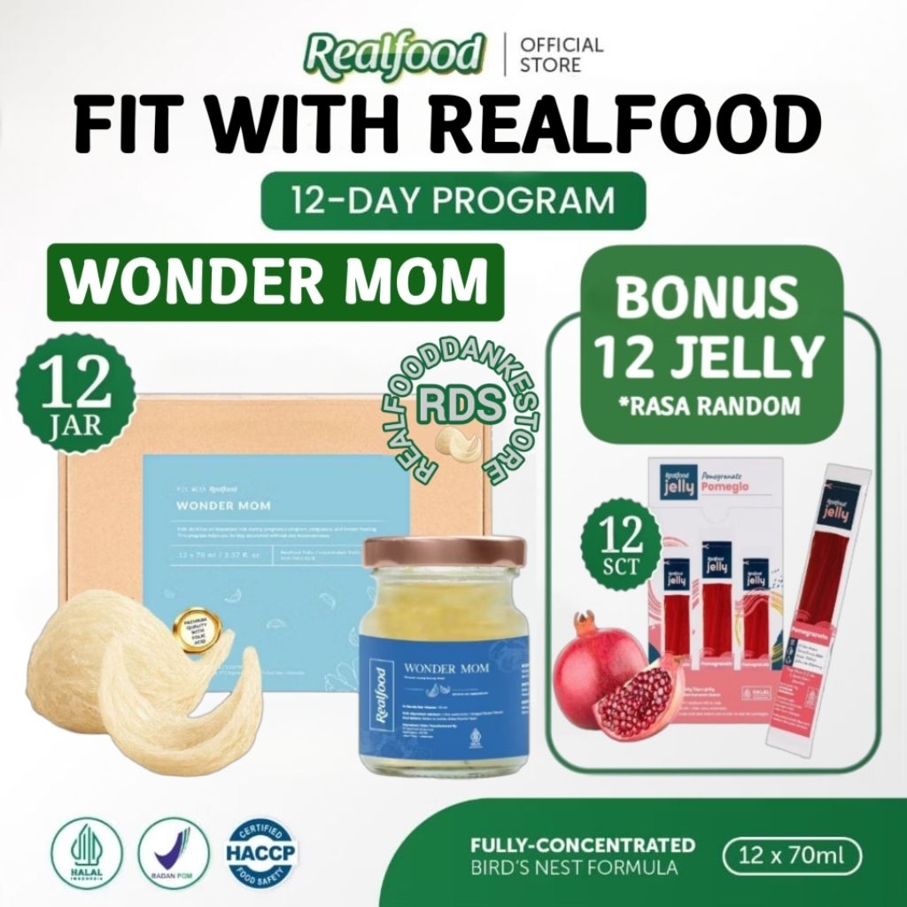 

Realfood Wonder Mom 6 Botol & 12 Botol Bonus Jelly ( Minuman Sarang Burung Walet ) RDS
