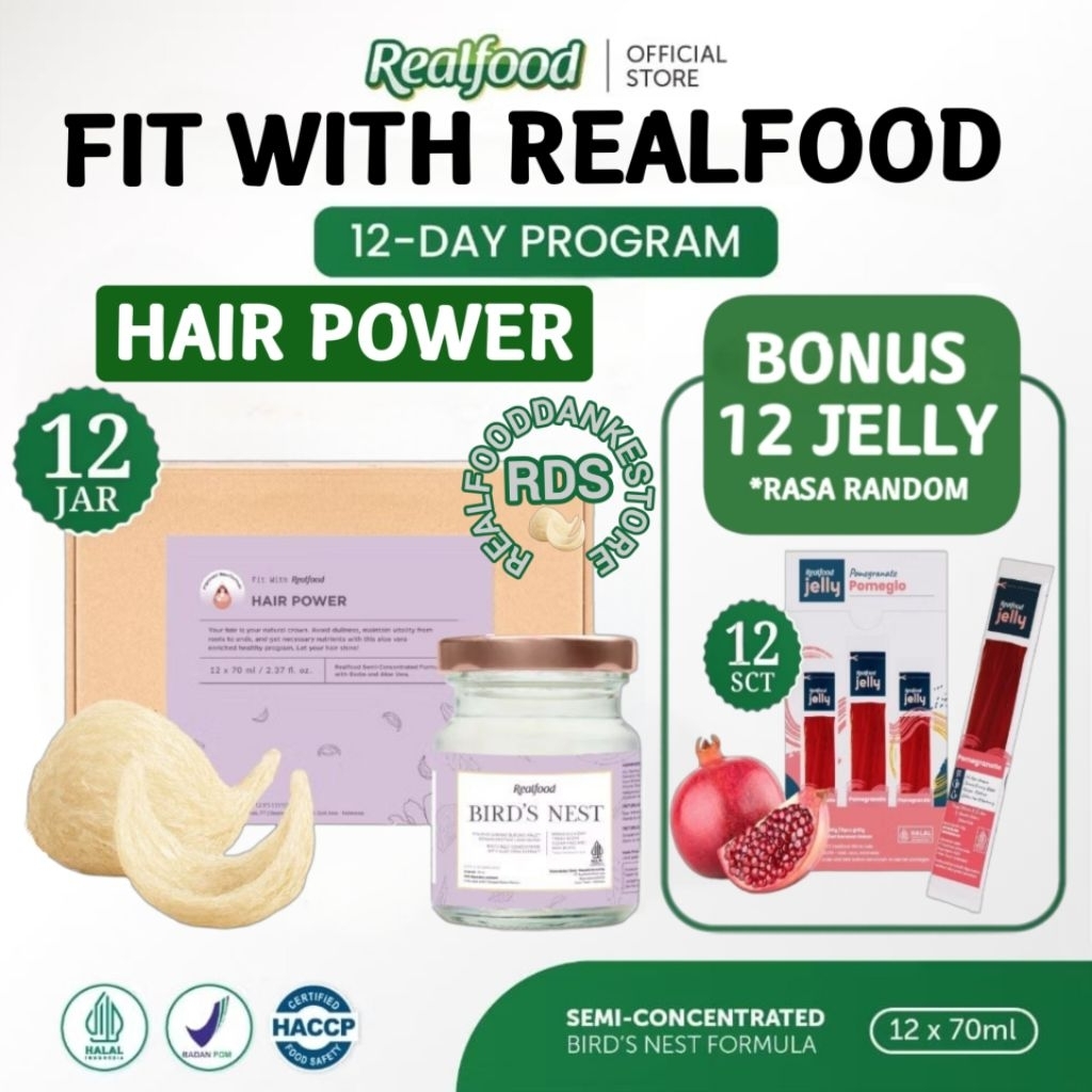 

Realfood Hair Power 6 Botol & 12 Botol Bonus Jelly ( Minuman Sarang Burung Walet ) RDS