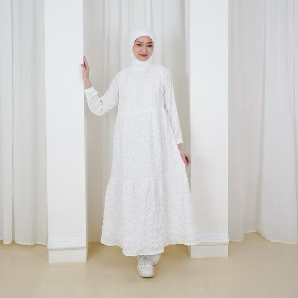 ULTRAVIOLET Crinkle Tier Maxi Dress  070 (3 Warna)  - Baju Terusan Maxi Gamis Wanita Kasual Hijaber 