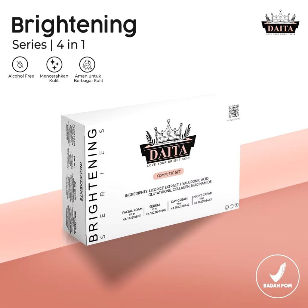 DAITA Skincare | Complete Set | Facial Foam, Brightening day cream, Brightening night cream & Bright