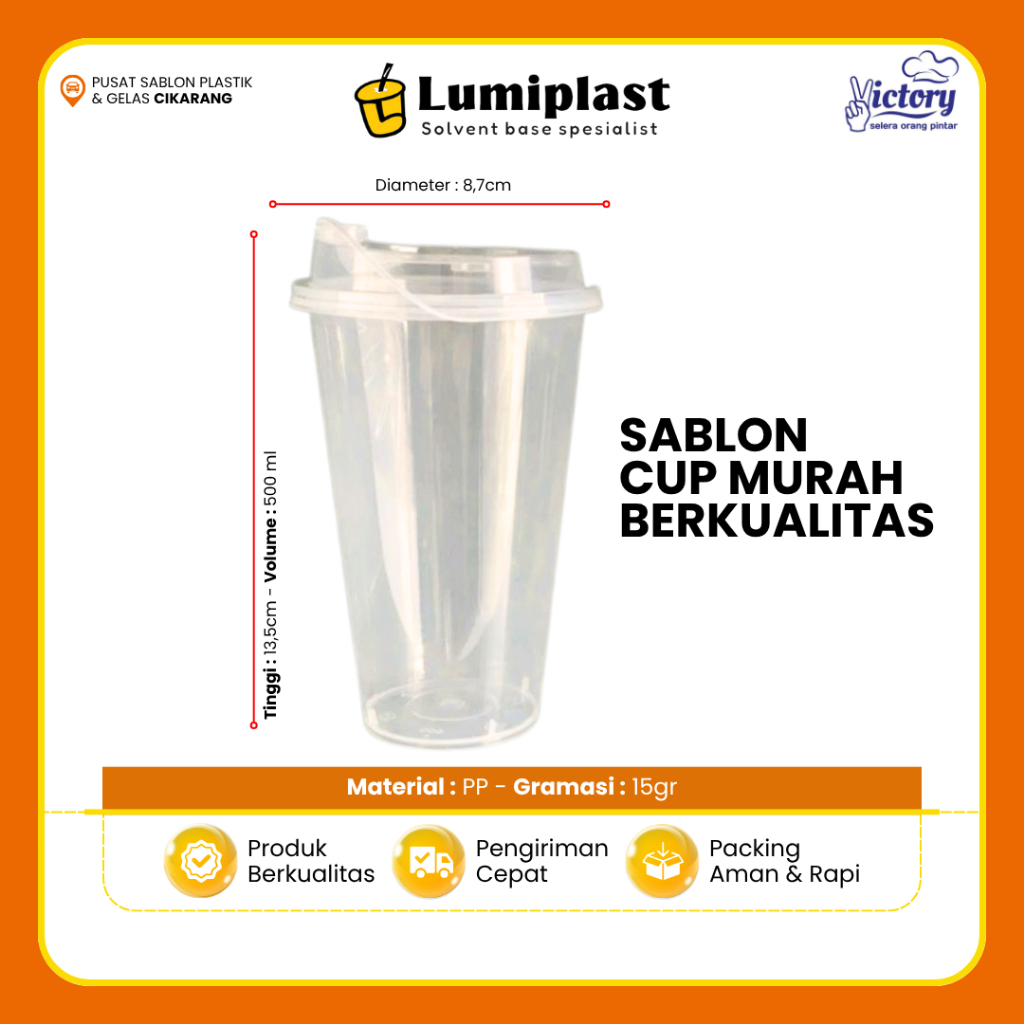 Sablon Cup Injection + tutup  400ml 14oz Natural dan Frosed Gelas Plastik Minuman Free Tutup lid sam
