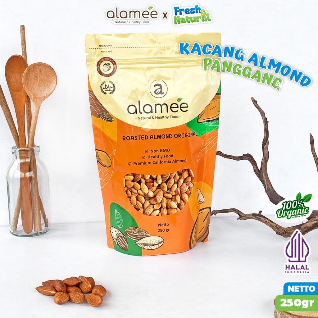 

ALAMEE Kacang Almond Almon Kupas Panggang Premium Roast Roasted Grade A California 250 Gram Oven Siap Makan Crispy Asli Cemilan Gurih Matang Tanpa Kulit Murah fresh and natural
