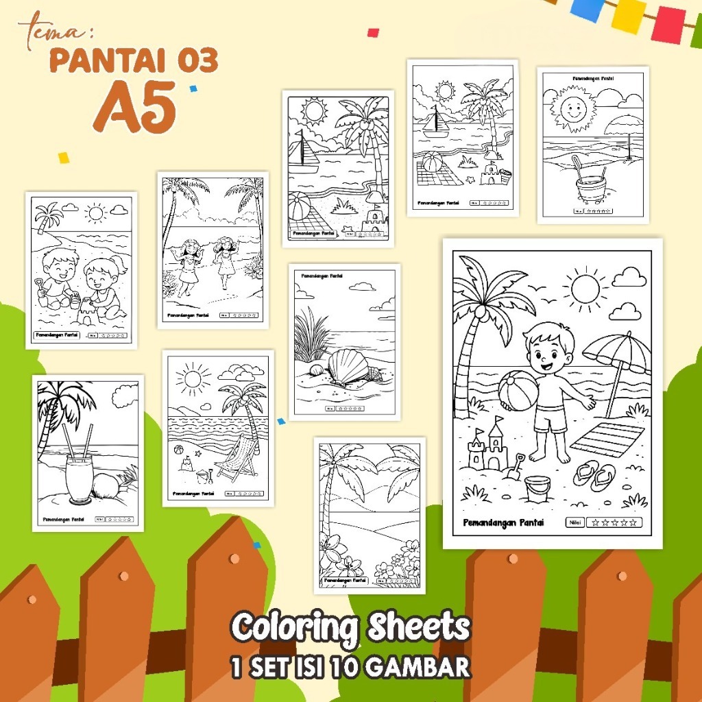 

(A5) KERTAS MEWARNAI ANAK - COLORING SHEETS KODE PANTAI 03 - LEMBAR MEWARNAI ANAK PAUD/TK/SD