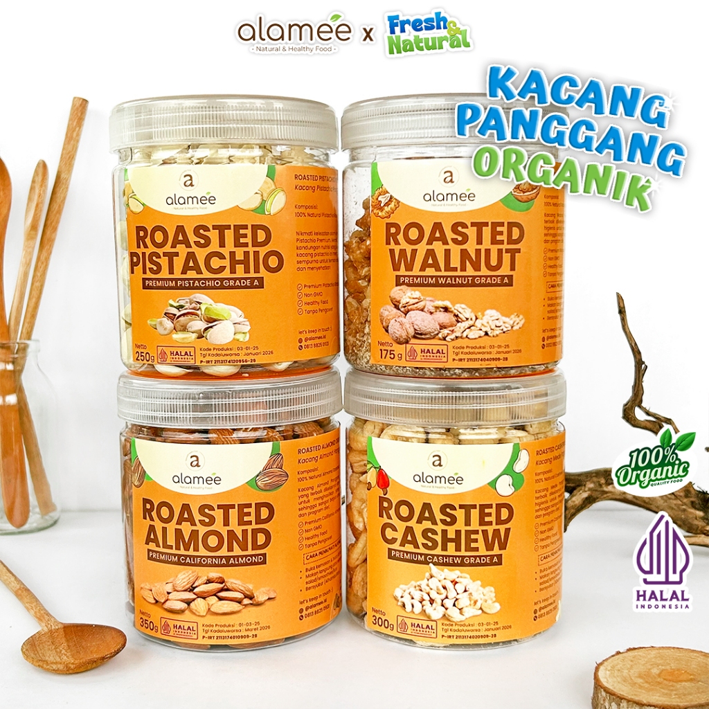 

Kacang Almond Almon Mede Walnut Pistachio Kupas Panggang Premium Roast Roasted TOPLES Siap Makan fresh and natural